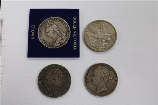 A quantity of assorted coins including Victorian crowns.